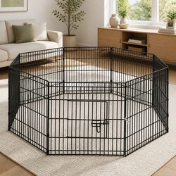 8 Panel Pet Playpen Specifications: 24" Black Folding Enclosure