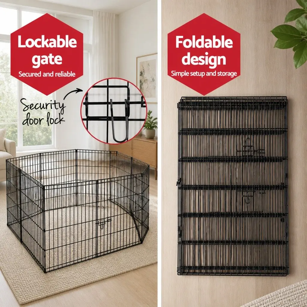8 Panel Pet Playpen Exercise Cage Enclosure Indoor Outdoor 61cm Height 91cm Width