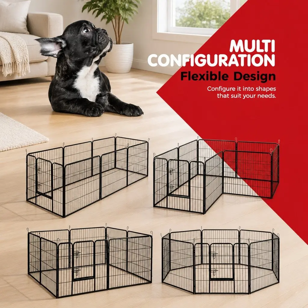 8 Panel Dog Playpen Pet Exercise Enclosure Fence Foldable Play Pen Black 32
