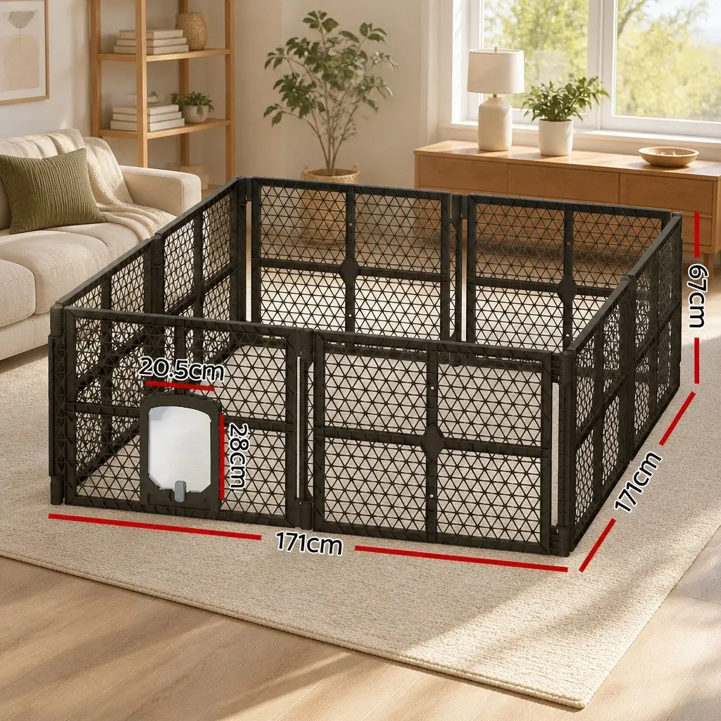 Dog Playpen Enclosure 8 Panel Pet Fence Plastic Play Pen Brown Foldable