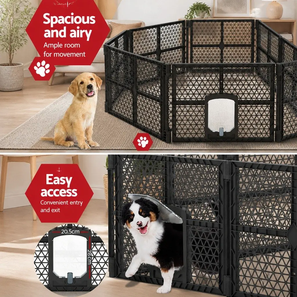 Dog Playpen Enclosure 8 Panel Pet Fence Plastic Play Pen Brown Foldable