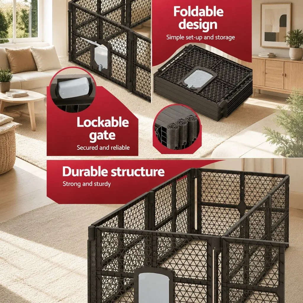 Dog Playpen Enclosure 8 Panel Pet Fence Plastic Play Pen Brown Foldable