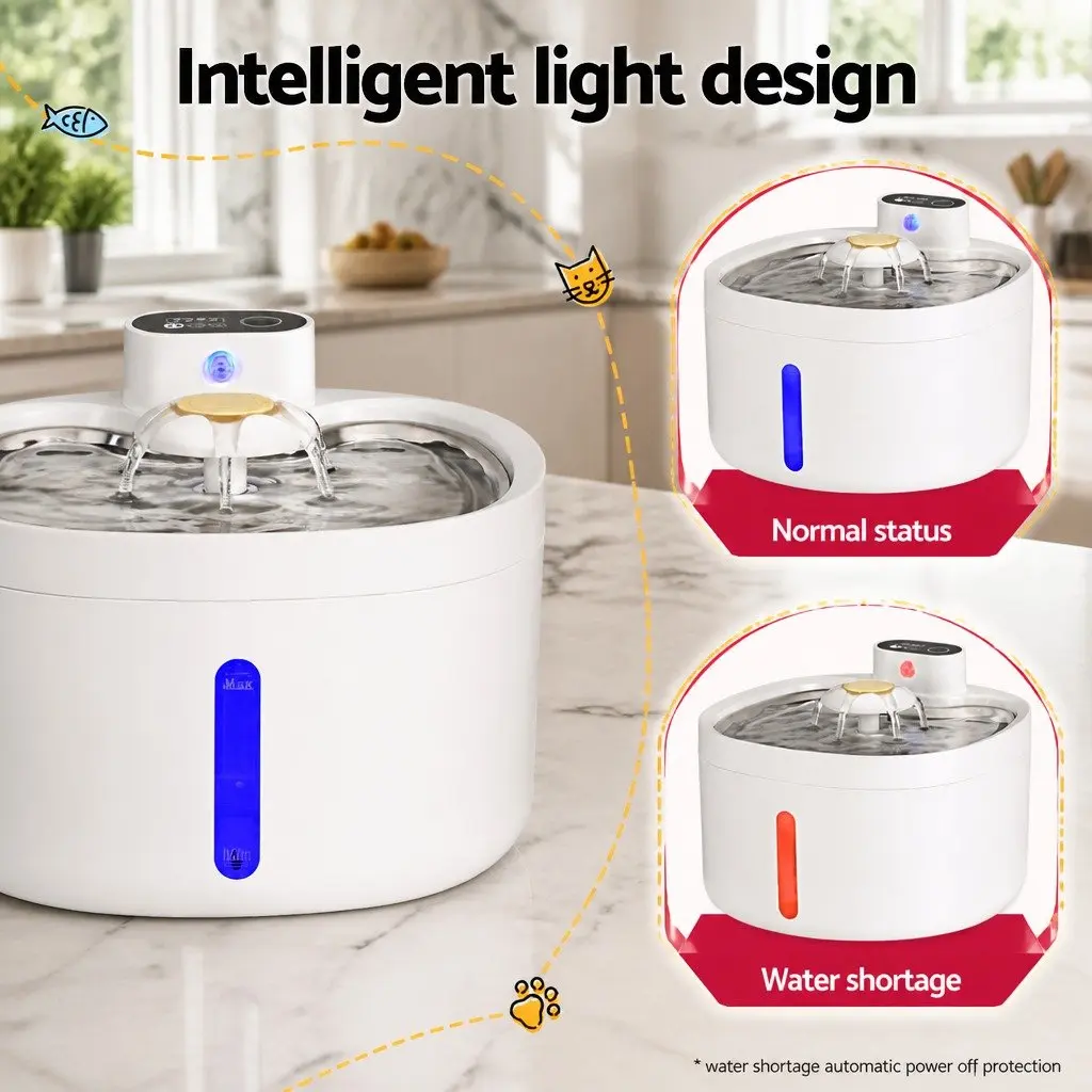 Automatic Pet Water Fountain Feeder for Dogs and Cats 2.6L White