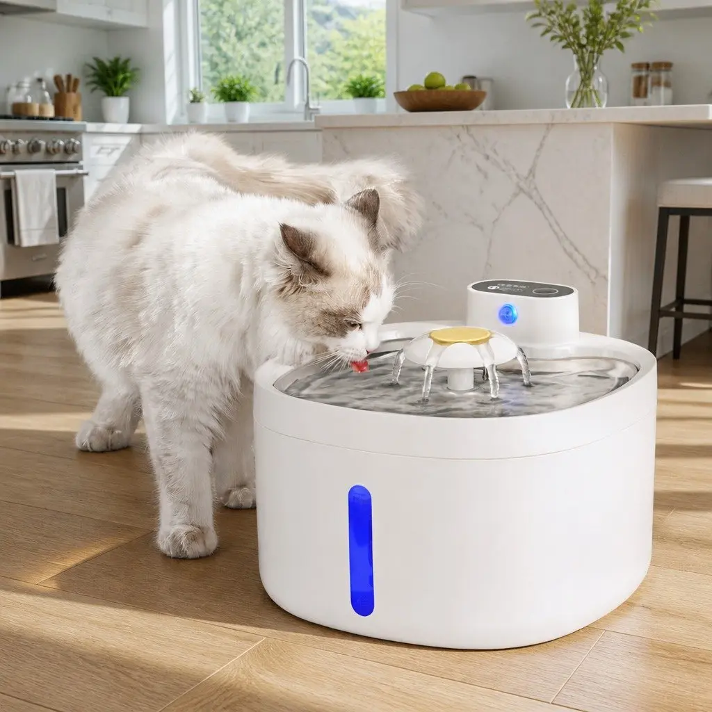 Automatic Pet Water Fountain Feeder for Dogs and Cats 2.6L White