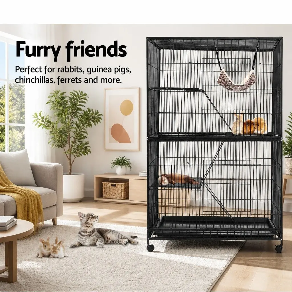Rabbit Cage Hutch Multi-Level Small Animal Habitat 142cm Height