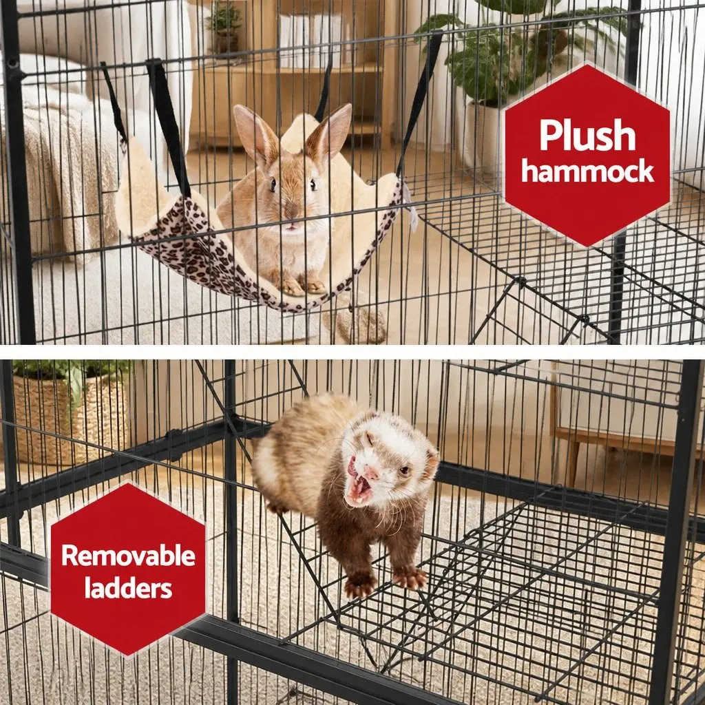 Rabbit Cage Hutch Multi-Level Small Animal Habitat 142cm Height