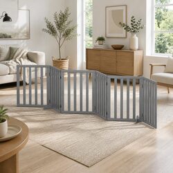 Dog Playpen Enclosure 6 Panel Pet Fence Wooden Play Pen Grey Foldable Gate