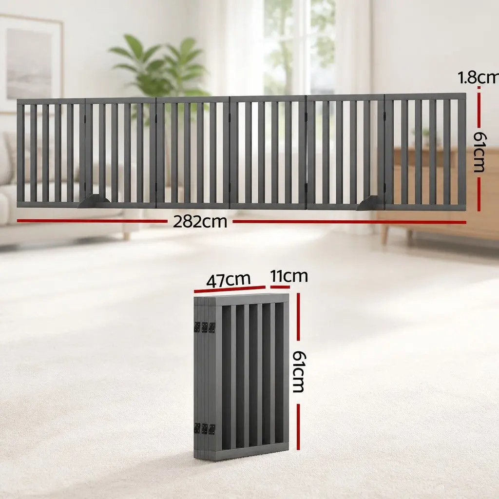 Dog Playpen Enclosure 6 Panel Pet Fence Wooden Play Pen Grey Foldable Gate
