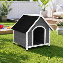 Dog Kennel Wooden Large Outdoor House Indoor Puppy Pet Cabin Weatherproof Grey