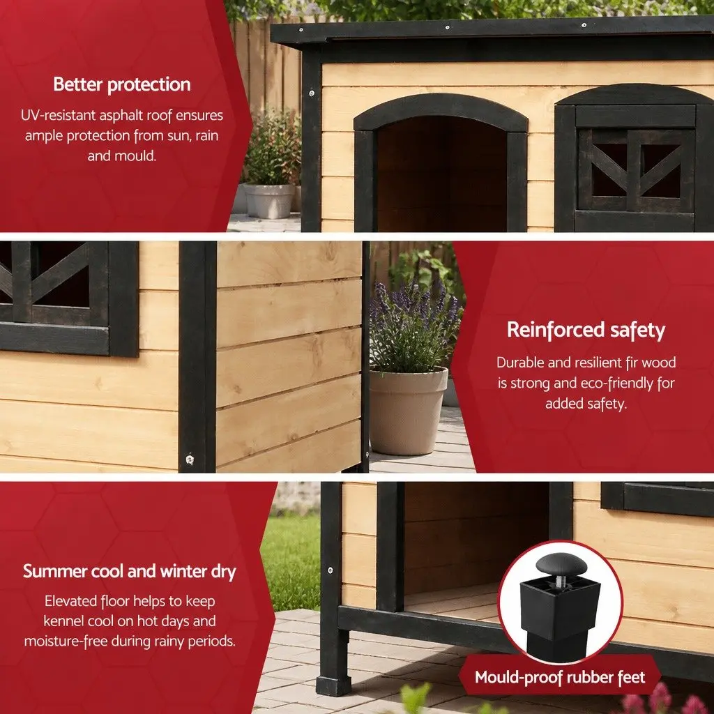 Dog Kennel Extra Large Wooden Outdoor Indoor Pet House 92cm x 69cm x 66cm