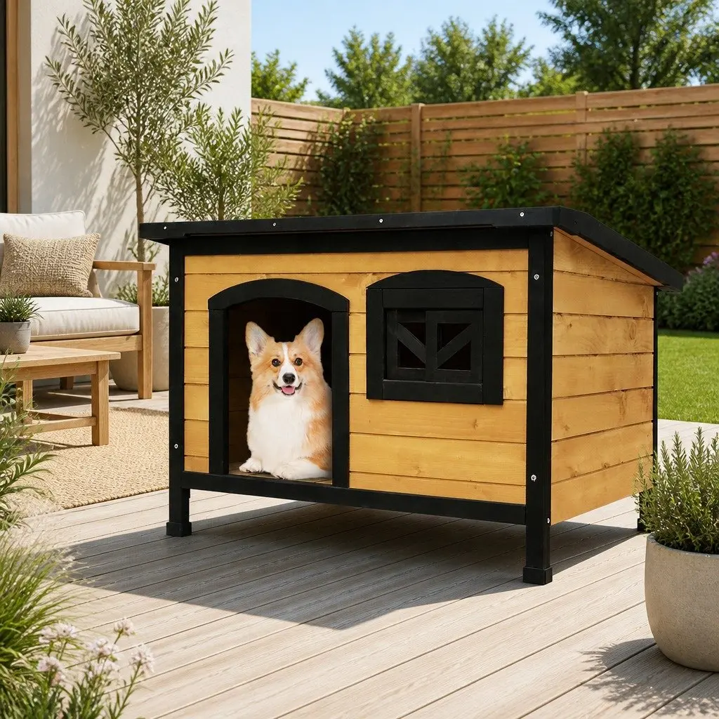Dog Kennel Extra Large Wooden Outdoor Indoor Pet House 92cm x 69cm x 66cm