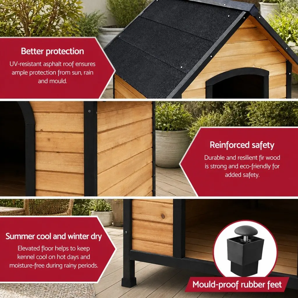 Extra Large Wooden Dog Kennel Outdoor House 90cm W x 75cm D x 100cm H