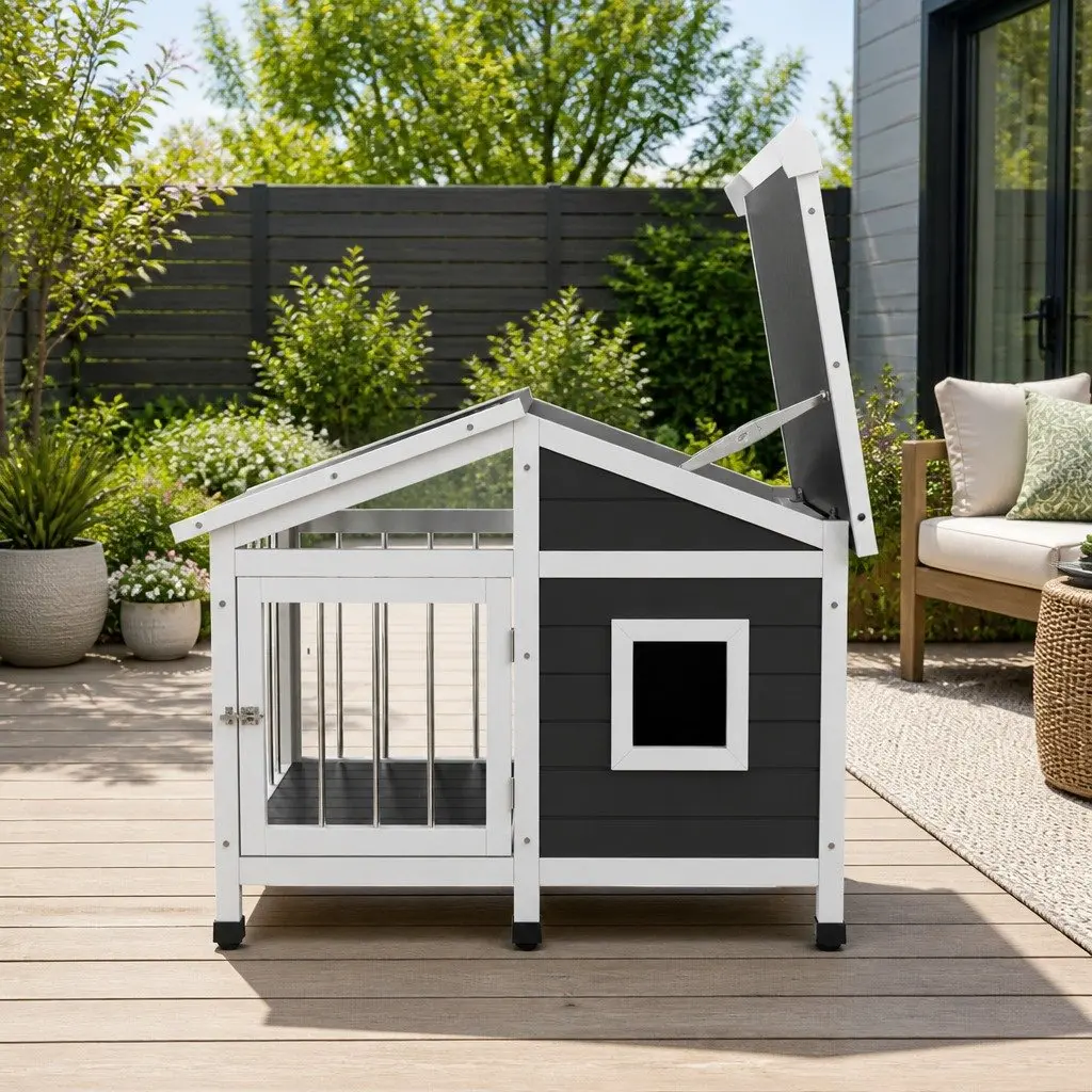 Dog Kennel House Indoor Outdoor Large Wooden Puppy Cabin Pet Home Shelter 99.5cm x 78cm x 75cm