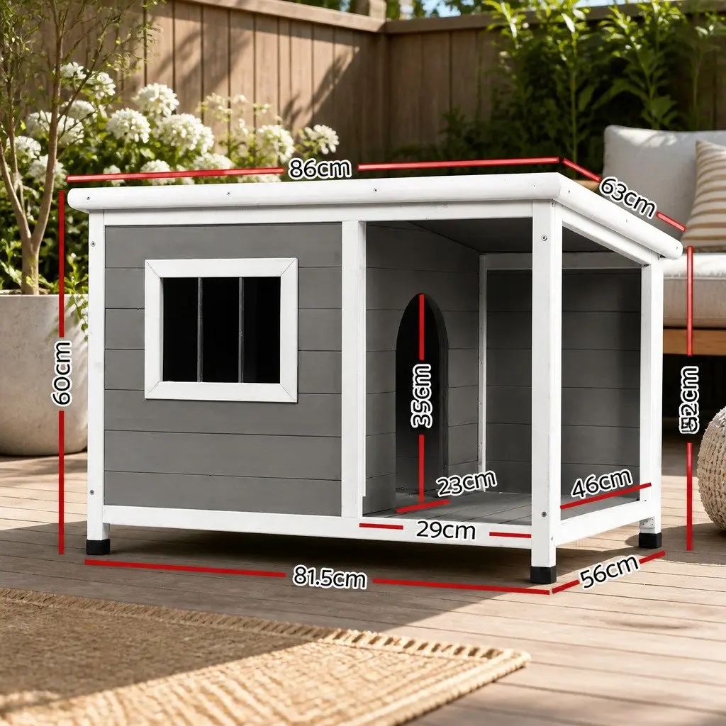 Dog Kennel House Indoor Outdoor Large Wooden Pet Shelter Grey 86cm x 63cm x 60cm