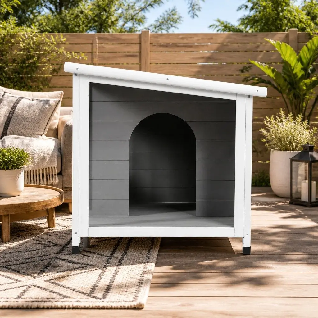 Dog Kennel House Indoor Outdoor Large Wooden Pet Shelter Grey 86cm x 63cm x 60cm