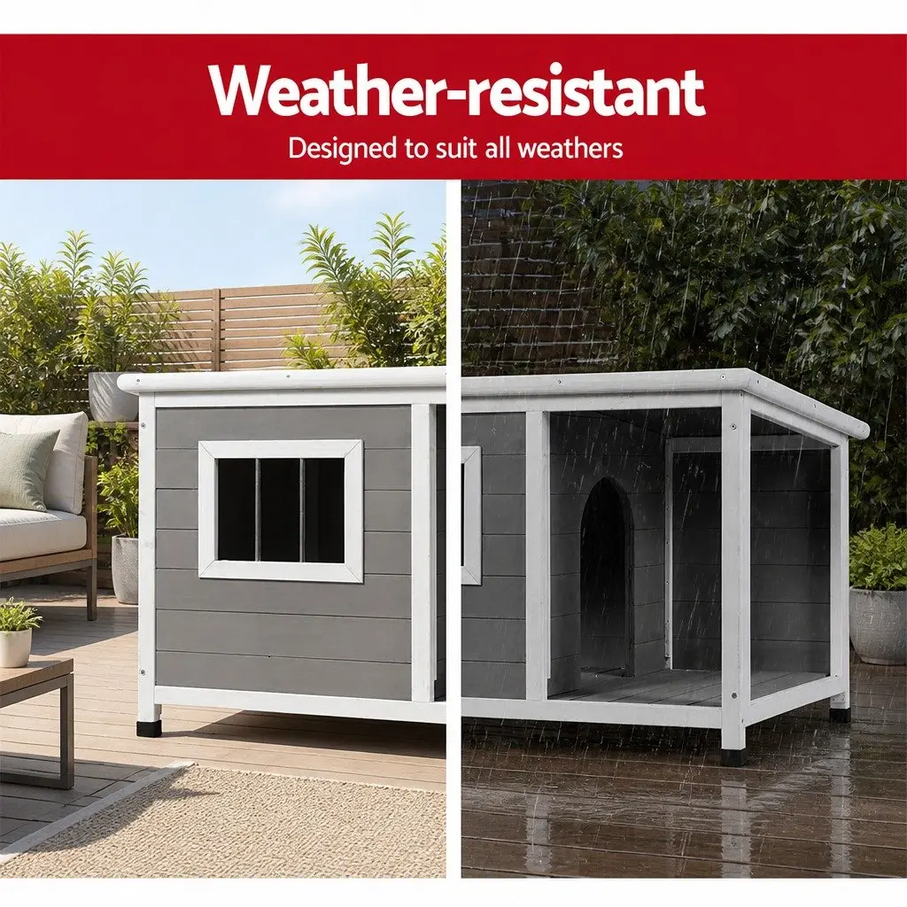 Dog Kennel House Indoor Outdoor Large Wooden Pet Shelter Grey 86cm x 63cm x 60cm