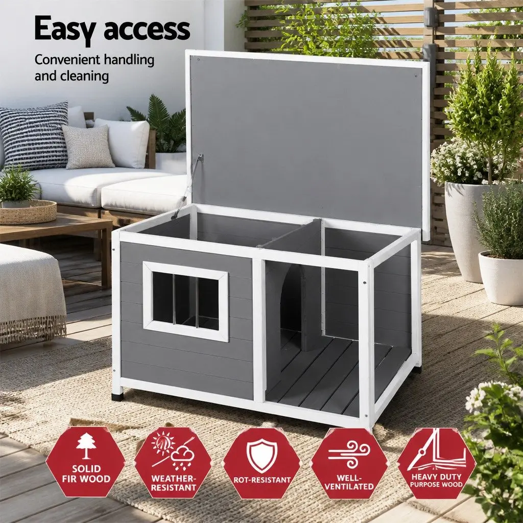 Dog Kennel House Indoor Outdoor Large Wooden Pet Shelter Grey 86cm x 63cm x 60cm