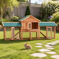 Pet Hutch Dimensions: 220x52x84cm, Fir Wood & Steel Mesh