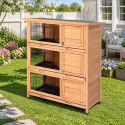 91.5cm Wooden Rabbit Hutch with Multiple Living Areas