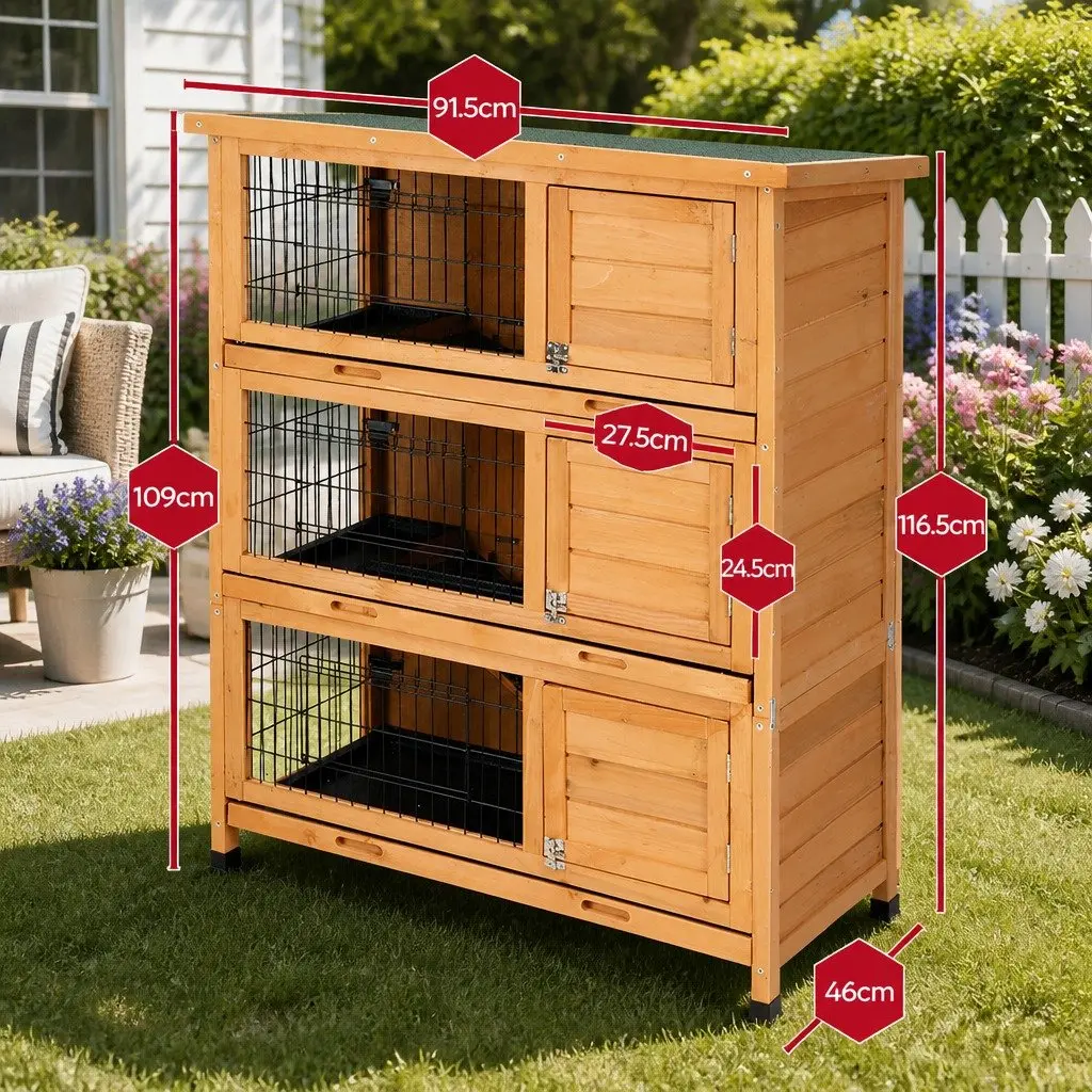 91.5cm Wooden Rabbit Hutch with Multiple Living Areas