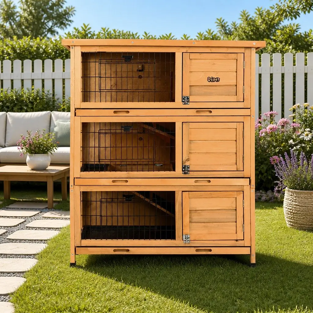 91.5cm Wooden Rabbit Hutch with Multiple Living Areas