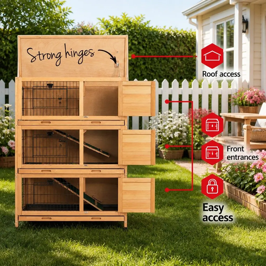 91.5cm Wooden Rabbit Hutch with Multiple Living Areas