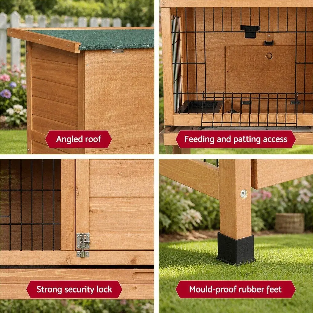 91.5cm Wooden Rabbit Hutch with Multiple Living Areas