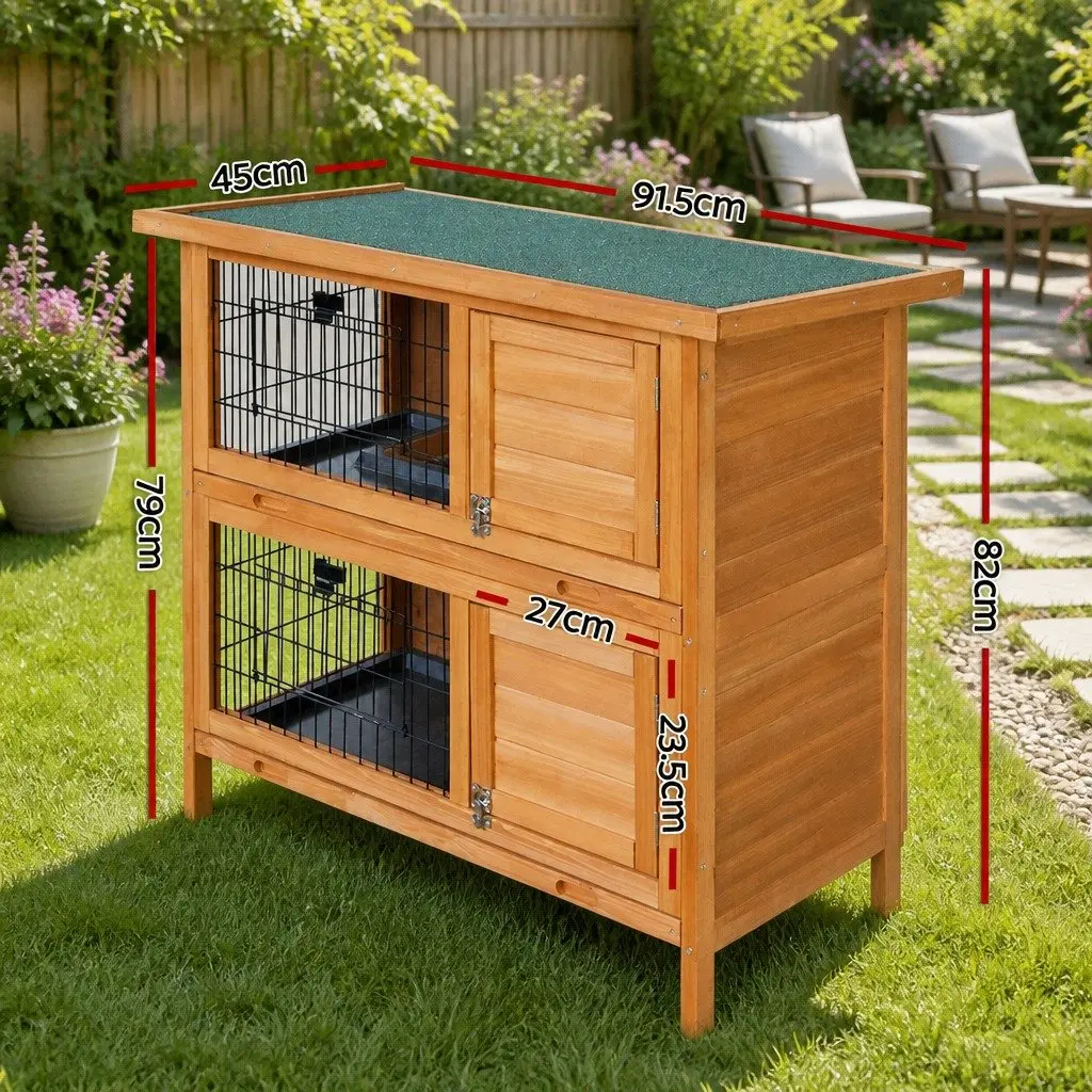Rabbit Hutch for Small Animals Double Tier 91.5cm Wooden House