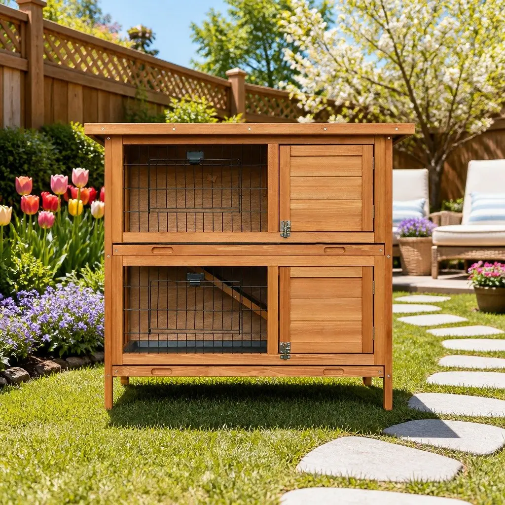 Rabbit Hutch for Small Animals Double Tier 91.5cm Wooden House