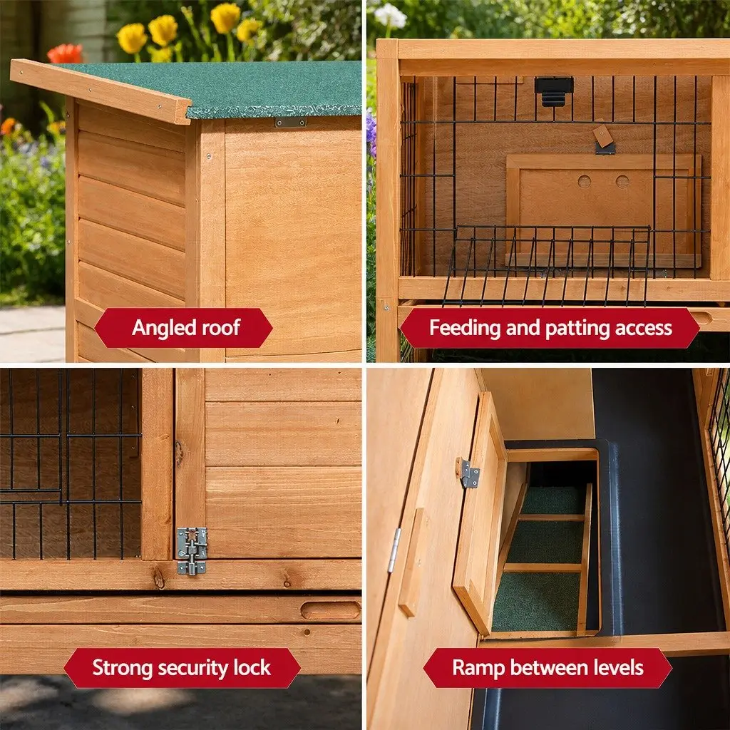 Rabbit Hutch for Small Animals Double Tier 91.5cm Wooden House