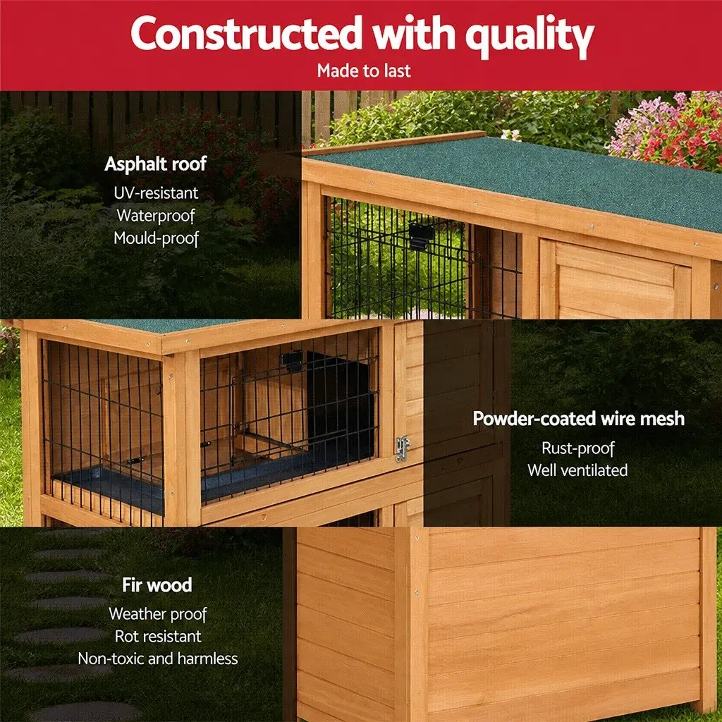 Rabbit Hutch for Small Animals Double Tier 91.5cm Wooden House