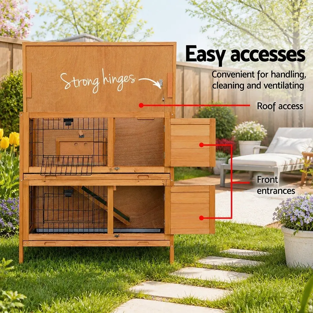 Rabbit Hutch for Small Animals Double Tier 91.5cm Wooden House