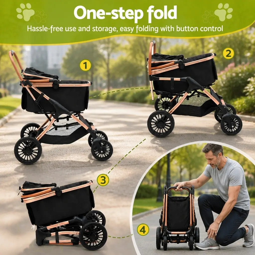 Pet Stroller for Dogs and Cats 3 in 1 Foldable Travel Carrier Black