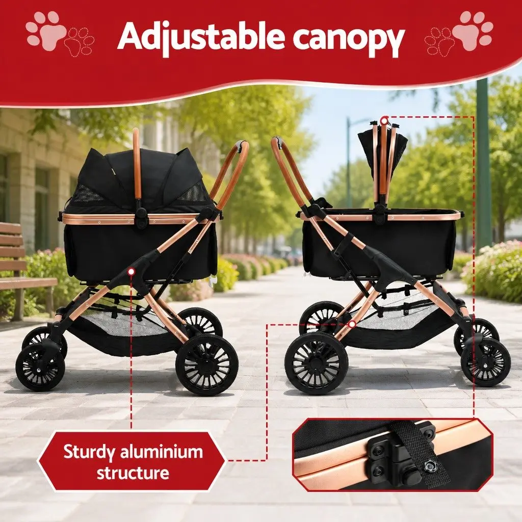 Pet Stroller for Dogs and Cats 3 in 1 Foldable Travel Carrier Black