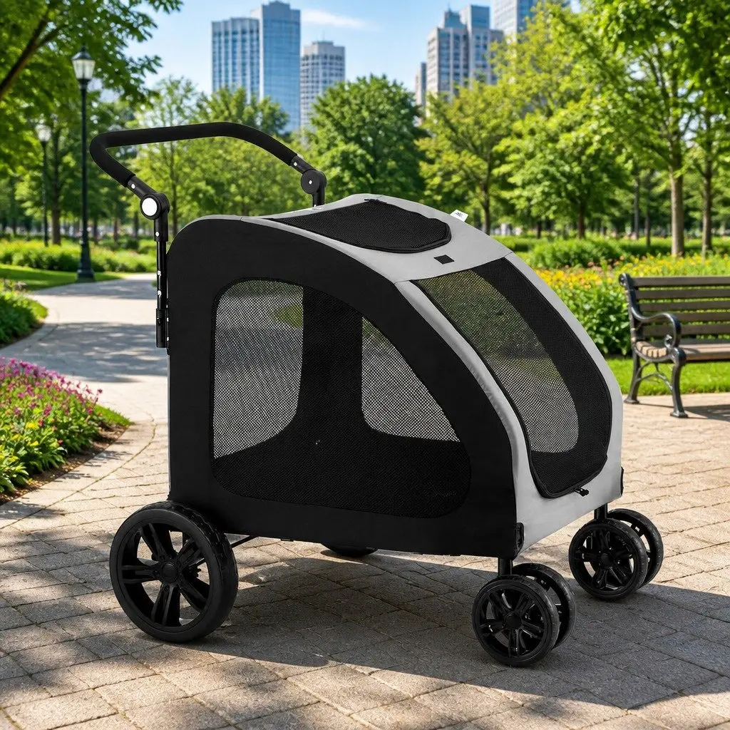 Pet Stroller for Dog Cat Travel Foldable Spacious 4 Wheels