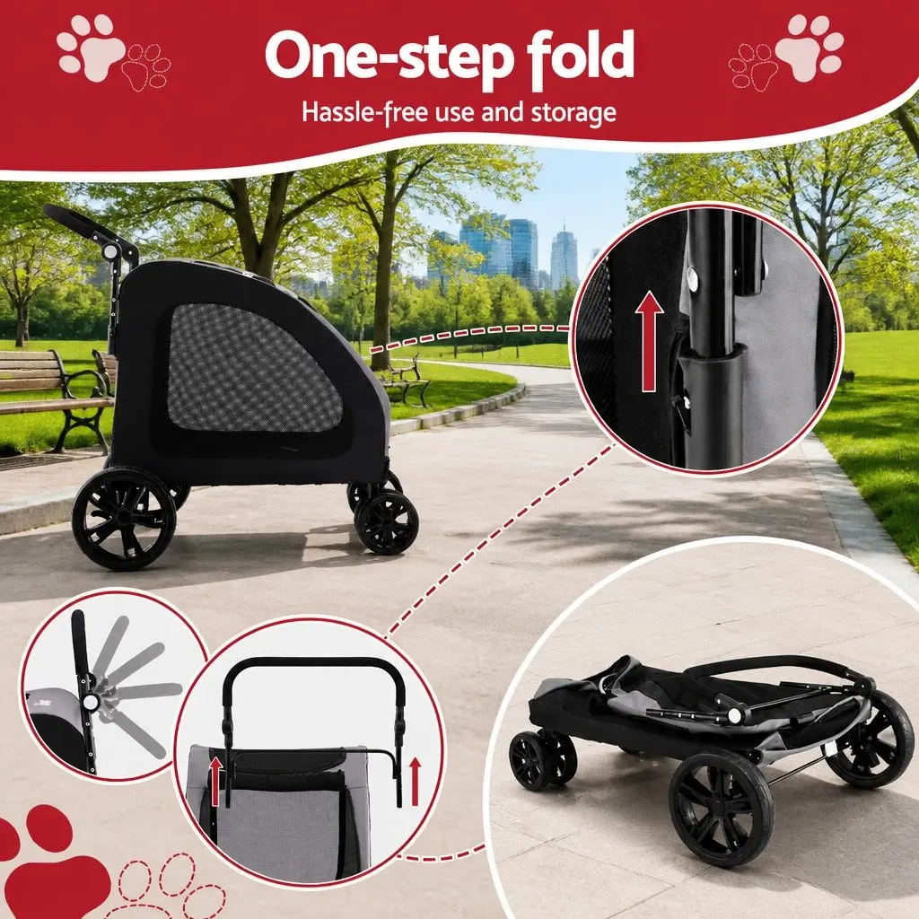 Pet Stroller for Dog Cat Travel Foldable Spacious 4 Wheels