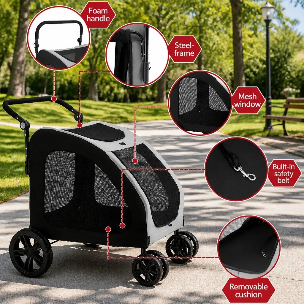 Pet Stroller for Dog Cat Travel Foldable Spacious 4 Wheels