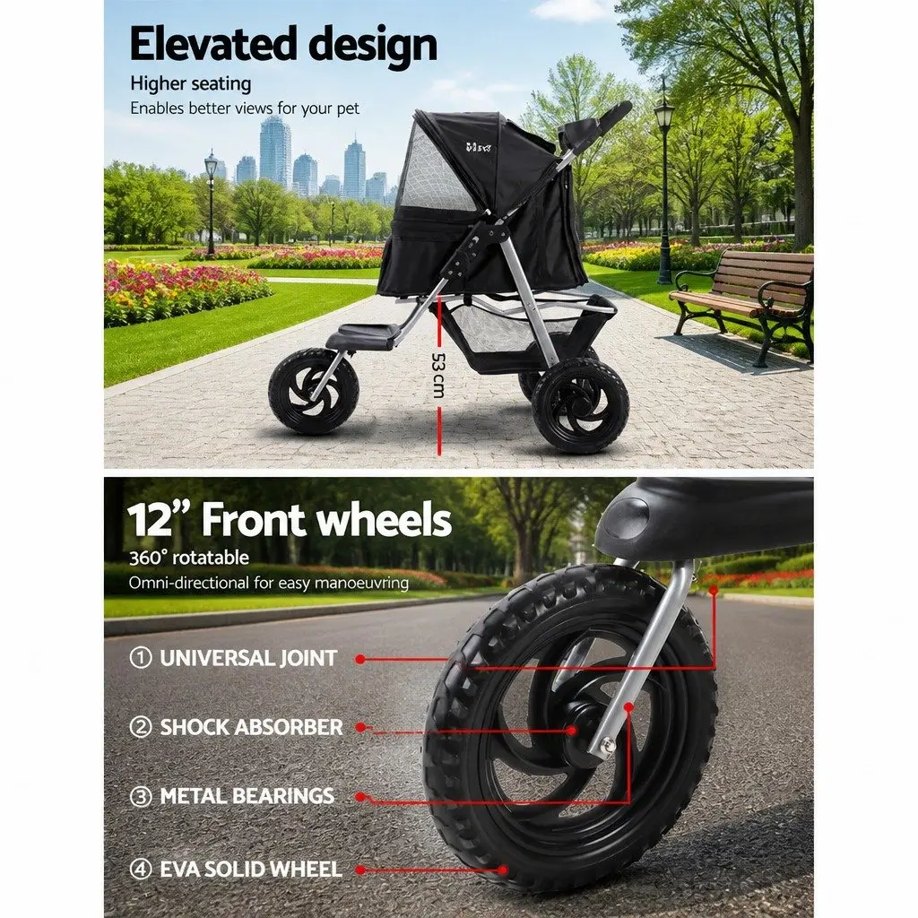 Pet Stroller for Dogs and Cats 110 cm L x 56 cm W x 109 cm H Foldable Travel Pushchair