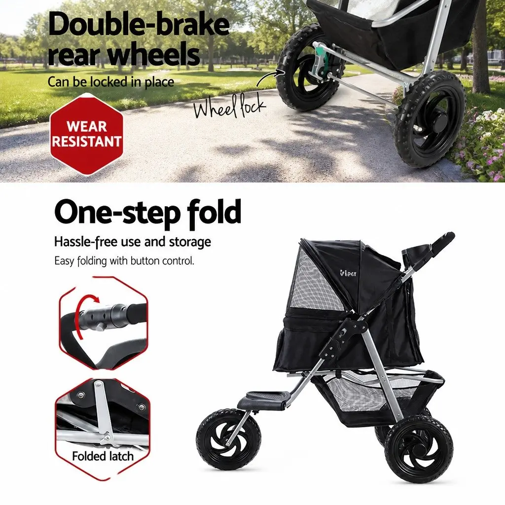 Pet Stroller for Dogs and Cats 110 cm L x 56 cm W x 109 cm H Foldable Travel Pushchair