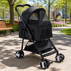 Pet Stroller Specifications: Foldable Design, Black Color