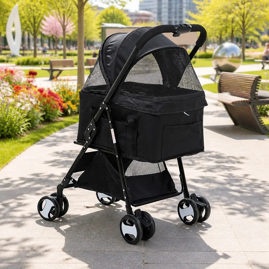 Pet Stroller for Dog Cat Travel 3-in-1 Foldable 84cm x 48cm x 99cm Black