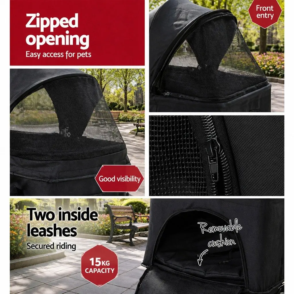 Pet Stroller for Dog Cat Travel 3-in-1 Foldable 84cm x 48cm x 99cm Black