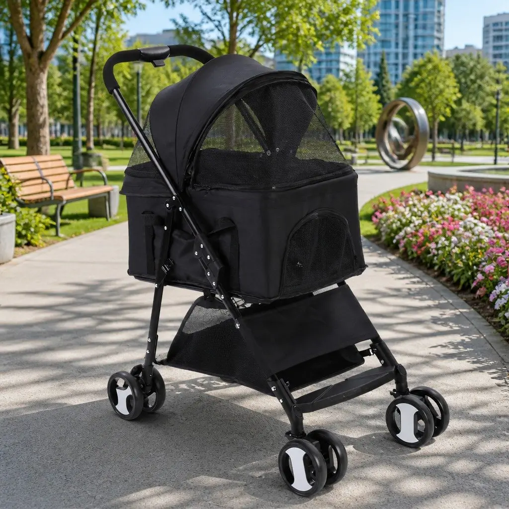 Pet Stroller for Dog Cat Travel 3-in-1 Foldable 84cm x 48cm x 99cm Black