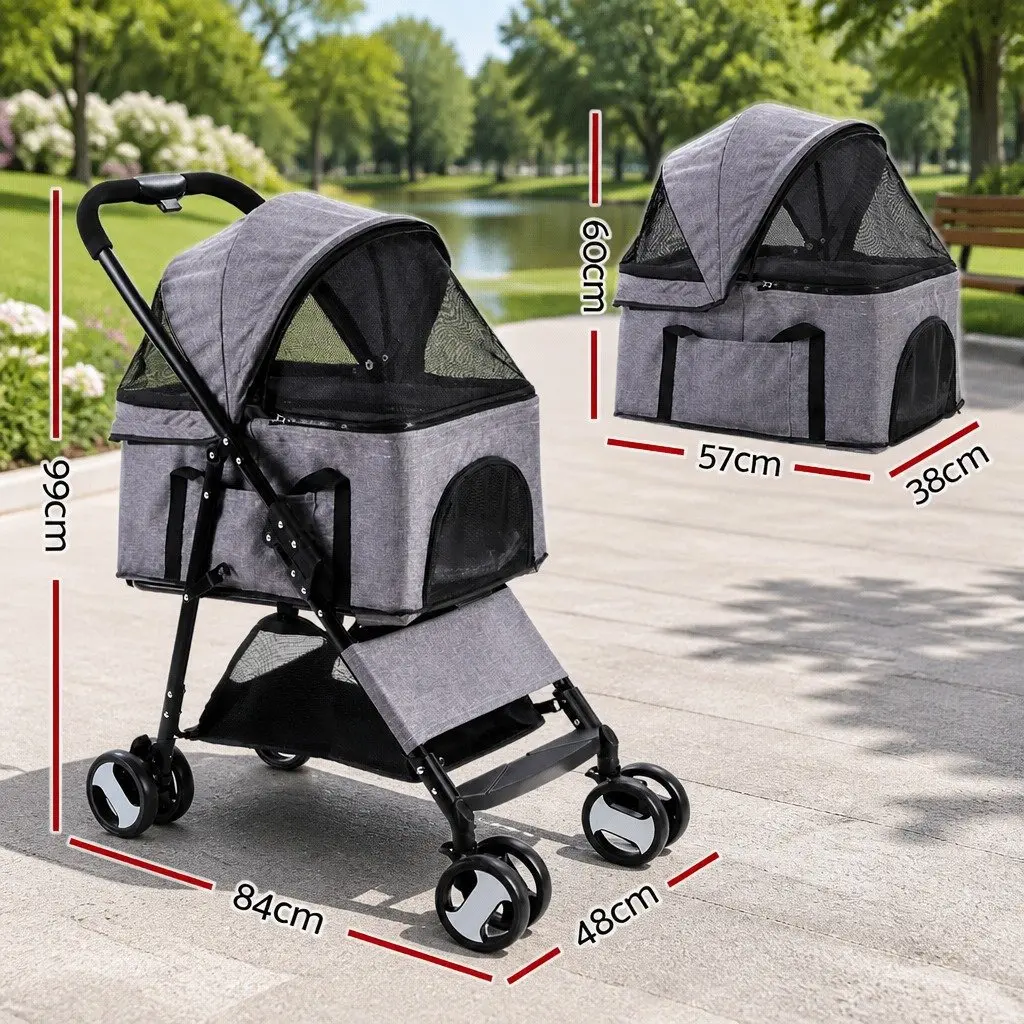 Pet Stroller for Small Pets Travel Pushchair Foldable Grey Large