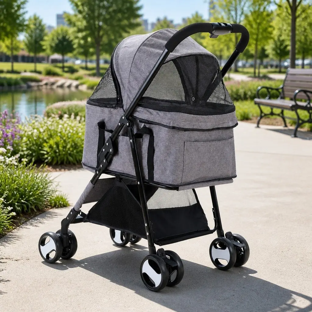 Pet Stroller for Small Pets Travel Pushchair Foldable Grey Large