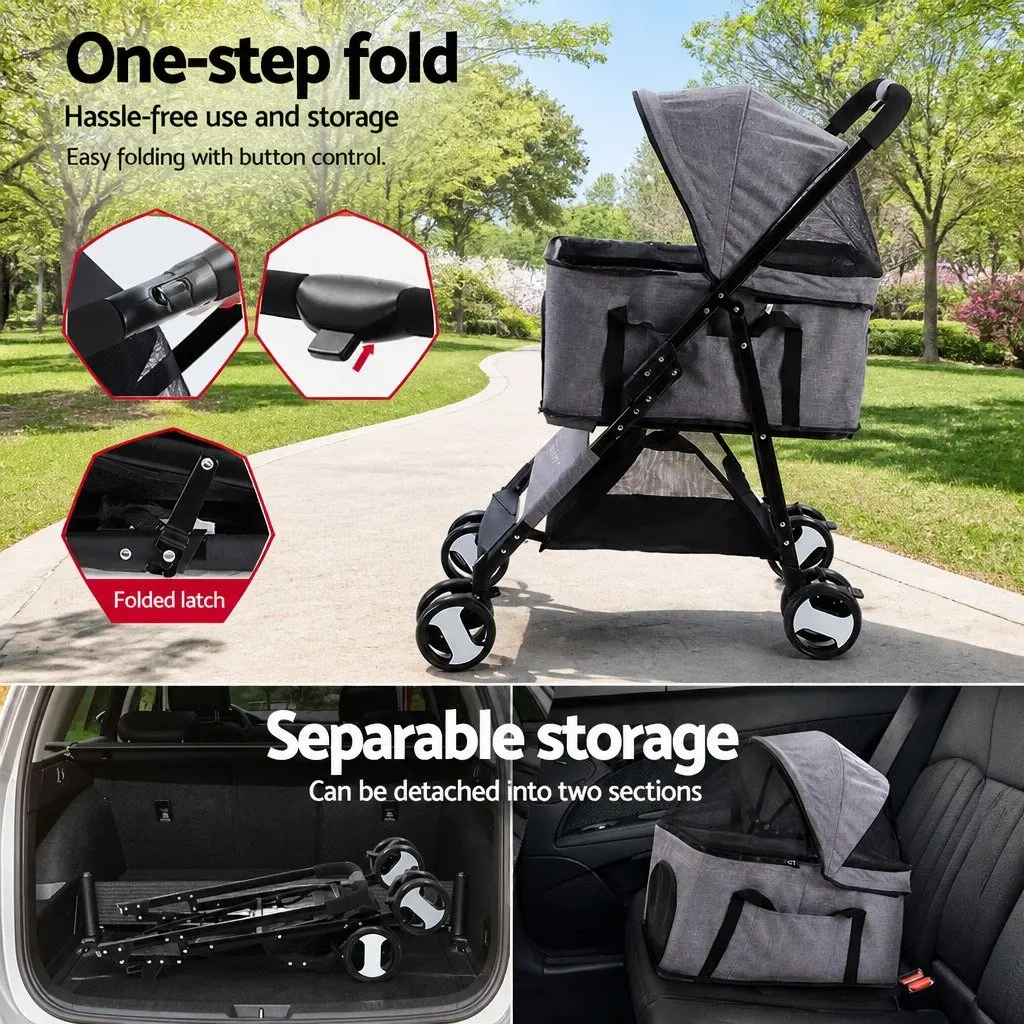 Pet Stroller for Small Pets Travel Pushchair Foldable Grey Large