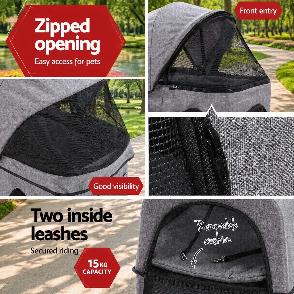 Pet Stroller for Small Pets Travel Pushchair Foldable Grey Large