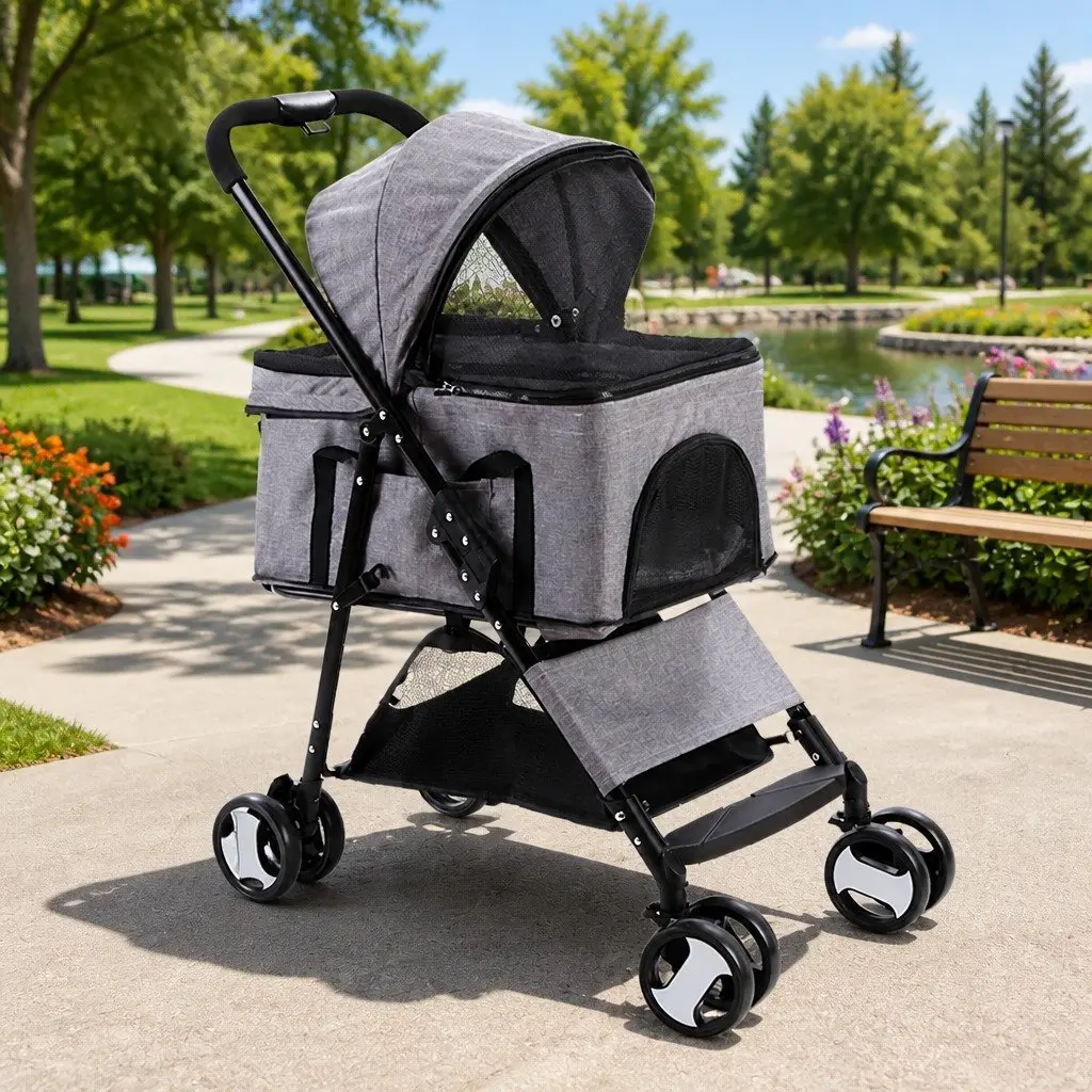 Pet Stroller for Small Pets Travel Pushchair Foldable Grey Large