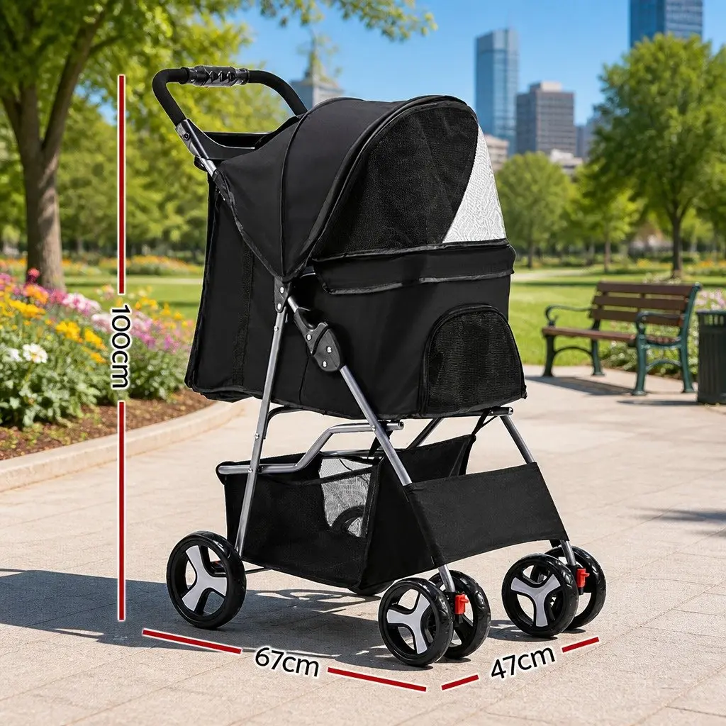 4 Wheel Pet Stroller Fold Small Dog Cat Carrier Travel Pushchair Breathable Mesh