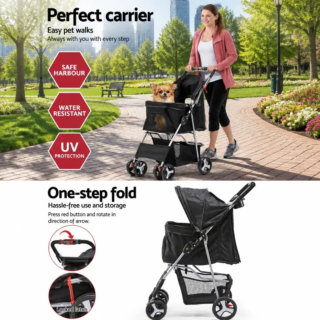 4 Wheel Pet Stroller Fold Small Dog Cat Carrier Travel Pushchair Breathable Mesh